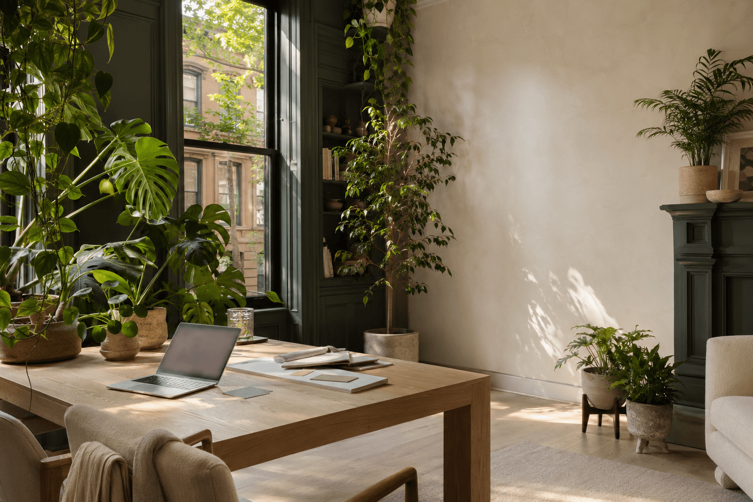A quiet plant-filled room